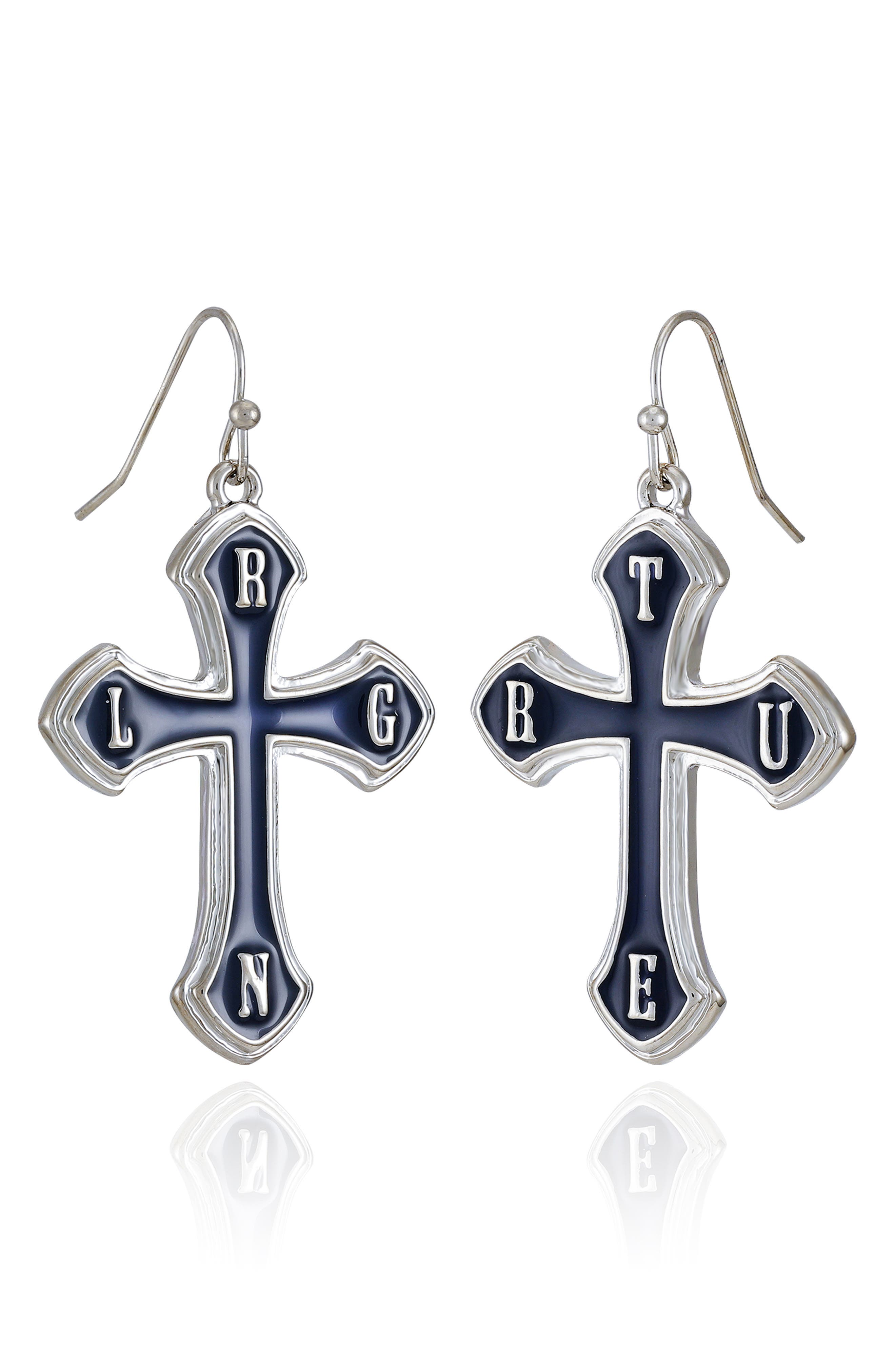 True Religion Logo Cross Drop Earrings