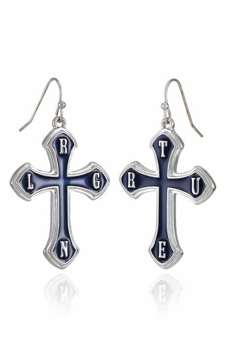 True Religion Logo Cross Drop Earrings