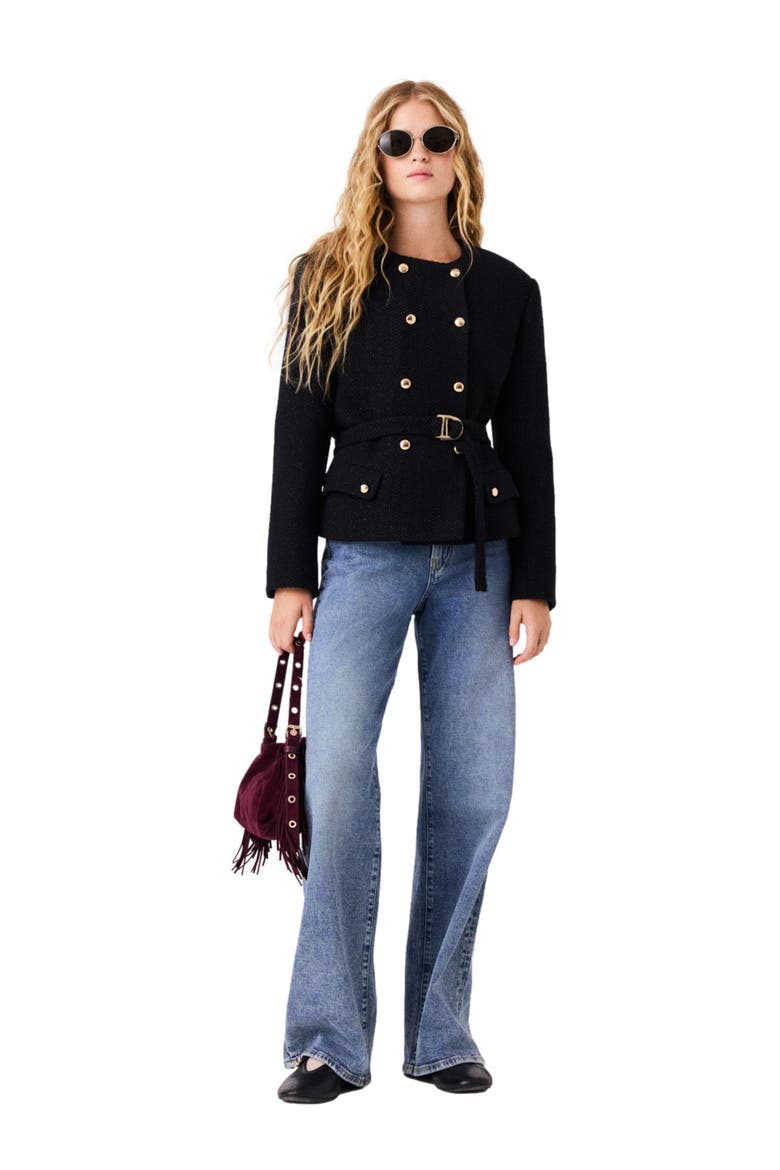 Mid-length double-breasted jacket, Main, color, Black