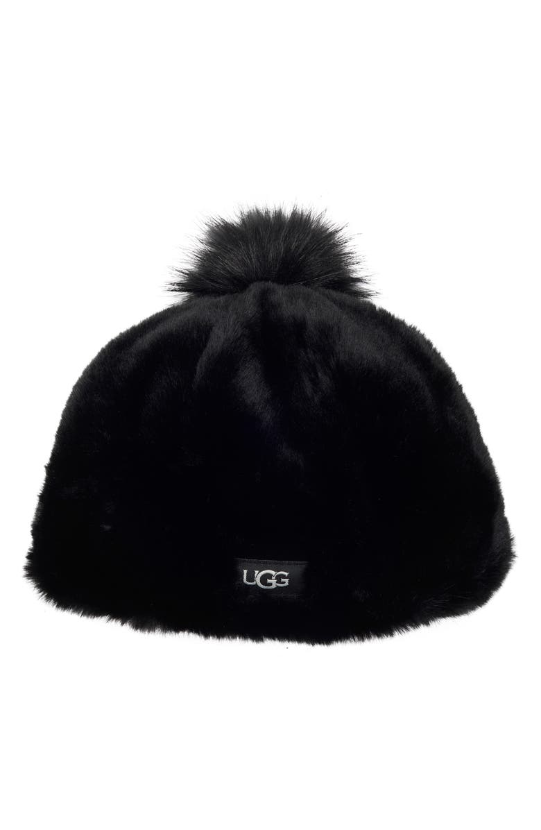 UGG<sup>®</sup> Kids' Faux Fur Pompom Beanie, Main, color, Black