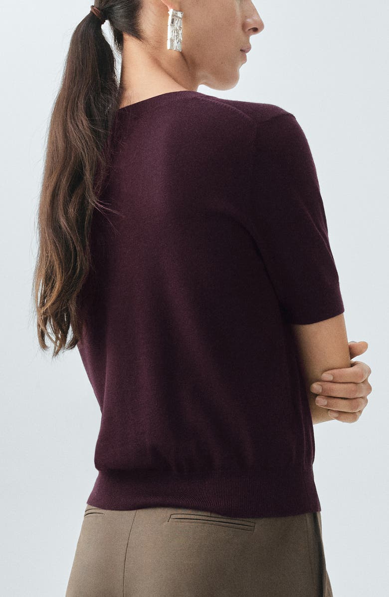 MANGO Selection V-Neck Short Sleeve Wool Sweater, Alternate, color, Wine