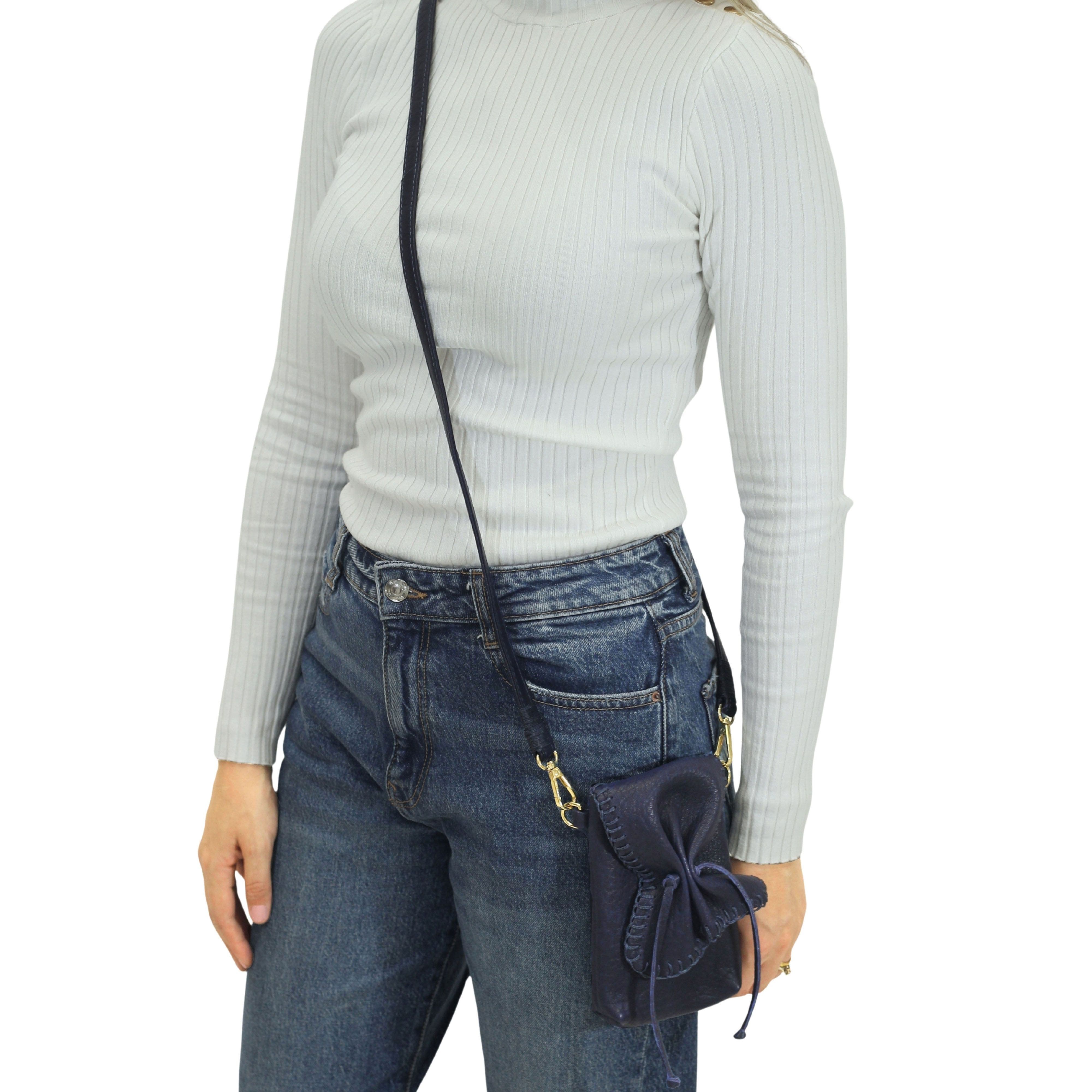 Cell Phone Butterly Lambskin Leather Bag, Alternate, color, Navy