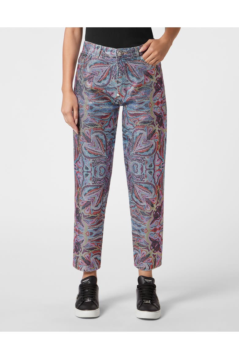 Denim Trousers Mom Fit Crystal Colorful Circus Women, Main, color, IceCube