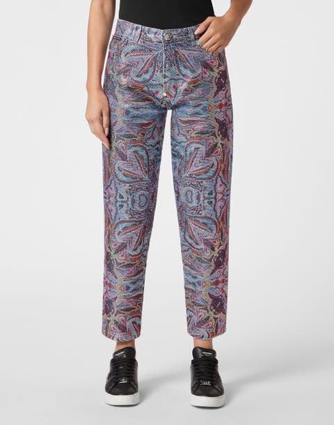 Denim Trousers Mom Fit Crystal Colorful Circus Women