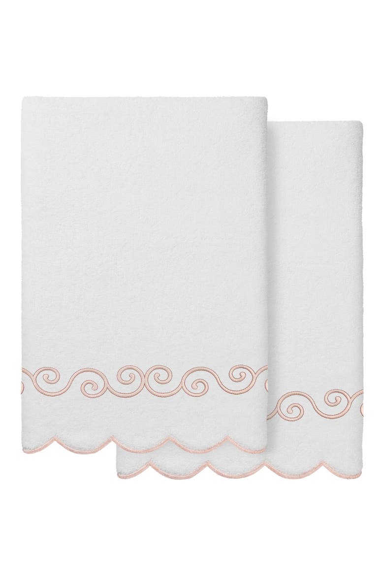 2-Piece Symmetra Embroidered Turkish Cotton Bath Towel Set, Main, color, WHITE/ PINK