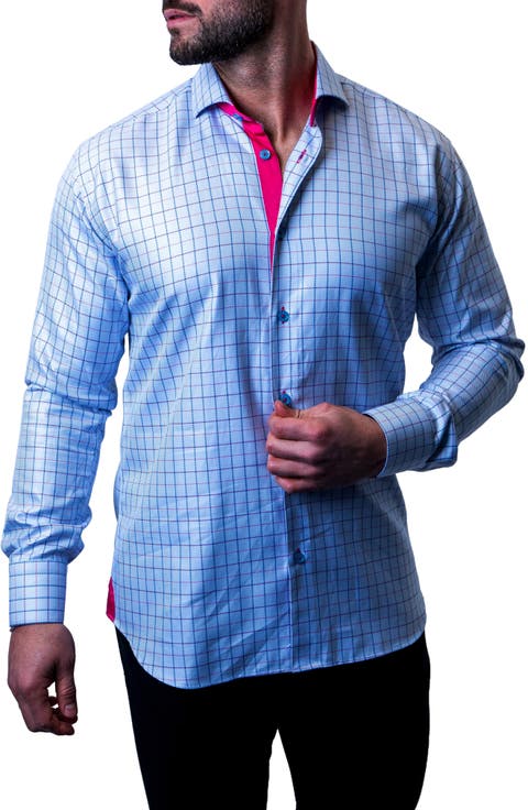 Einstein Check Sky Blue Contemporary Fit Button-Up Shirt