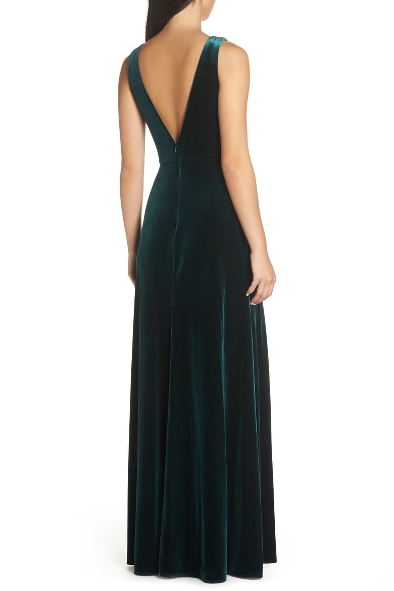 Logan Plunge Neck Velvet A-Line Gown, Alternate, color, EMERALD