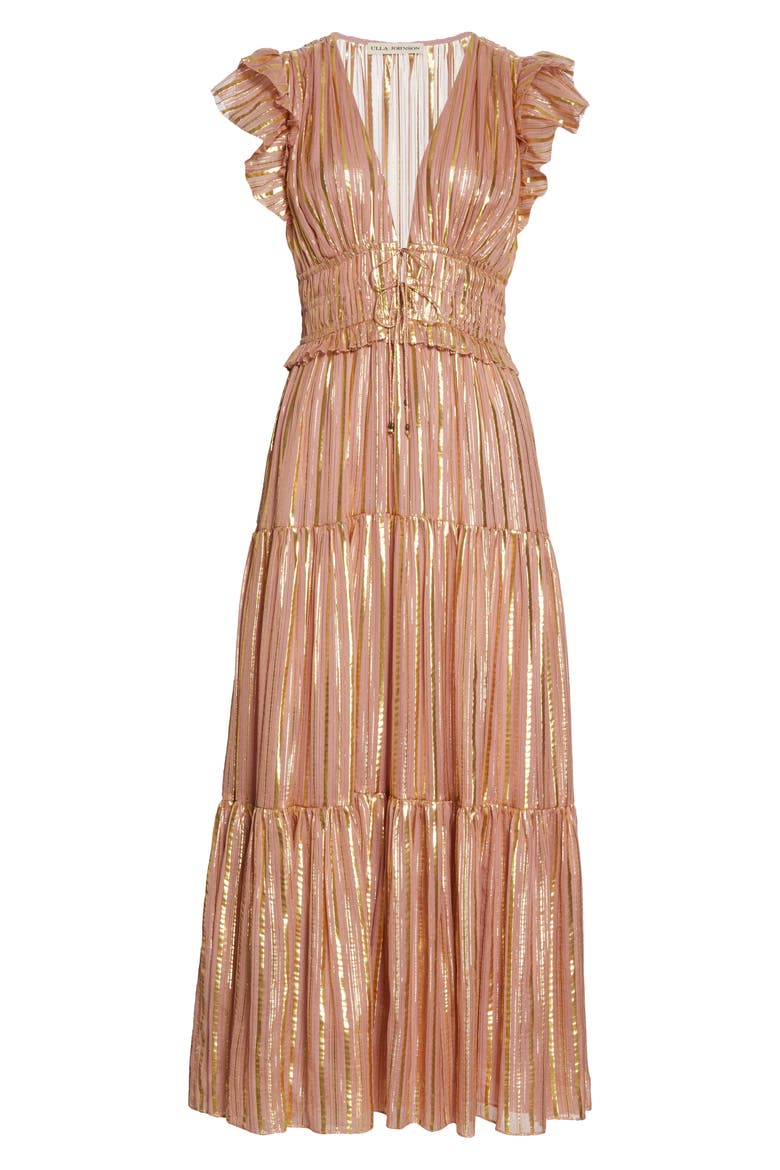Justyne Metallic Stripe Silk Blend Maxi Dress, Alternate, color, ROSE
