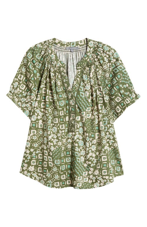 Wit & Wisdom Print Puff Sleeve Top In Rolling Hill Green Multi