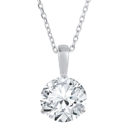 2 ct Solitaire Lab Grown Round Cut Diamond Pendant 14k Gold Necklace 18"