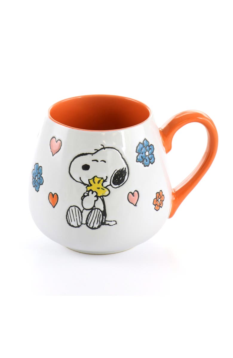 PEANUTS Mothers Baby 4 Piece 20 Ounce Stoneware Belly Mug Set and Pink, Alternate, color, White