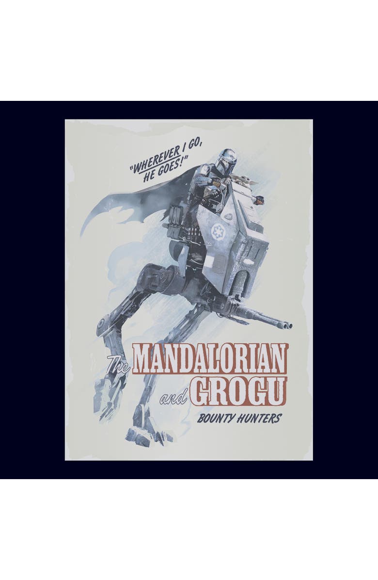 Star Wars: The Mandalorian and Grogu Junior's Star Wars The Mandalorian and Grogu Wherever I Go He Goes Bounty Hunters  Graphic T-Shirt, Alternate, color, Navy Blue