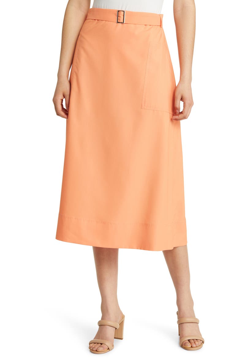 Belted Patch Pocket A-Line Midi Skirt, Main, color, CITRUS BLOSSOM