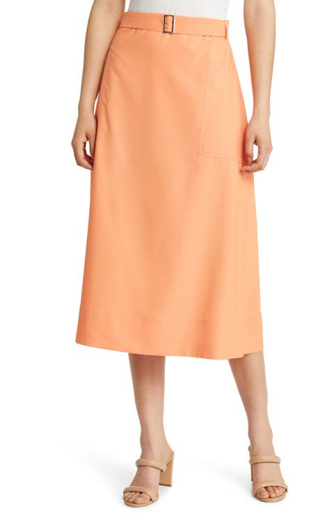 Belted Patch Pocket A-Line Midi Skirt