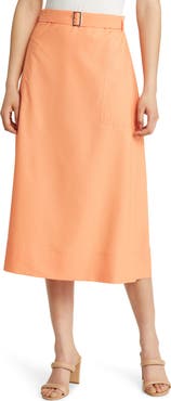 Misook Belted Patch Pocket A-Line Midi Skirt