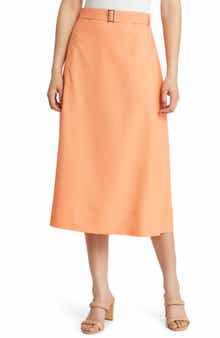 Misook Belted Patch Pocket A-Line Midi Skirt