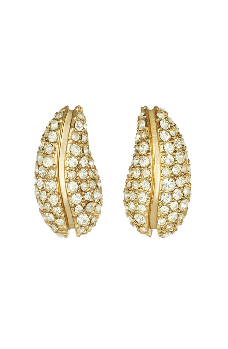 Tory Burch Small Pierced Pavé Earrings, Main, color, Light Brass / Crystal