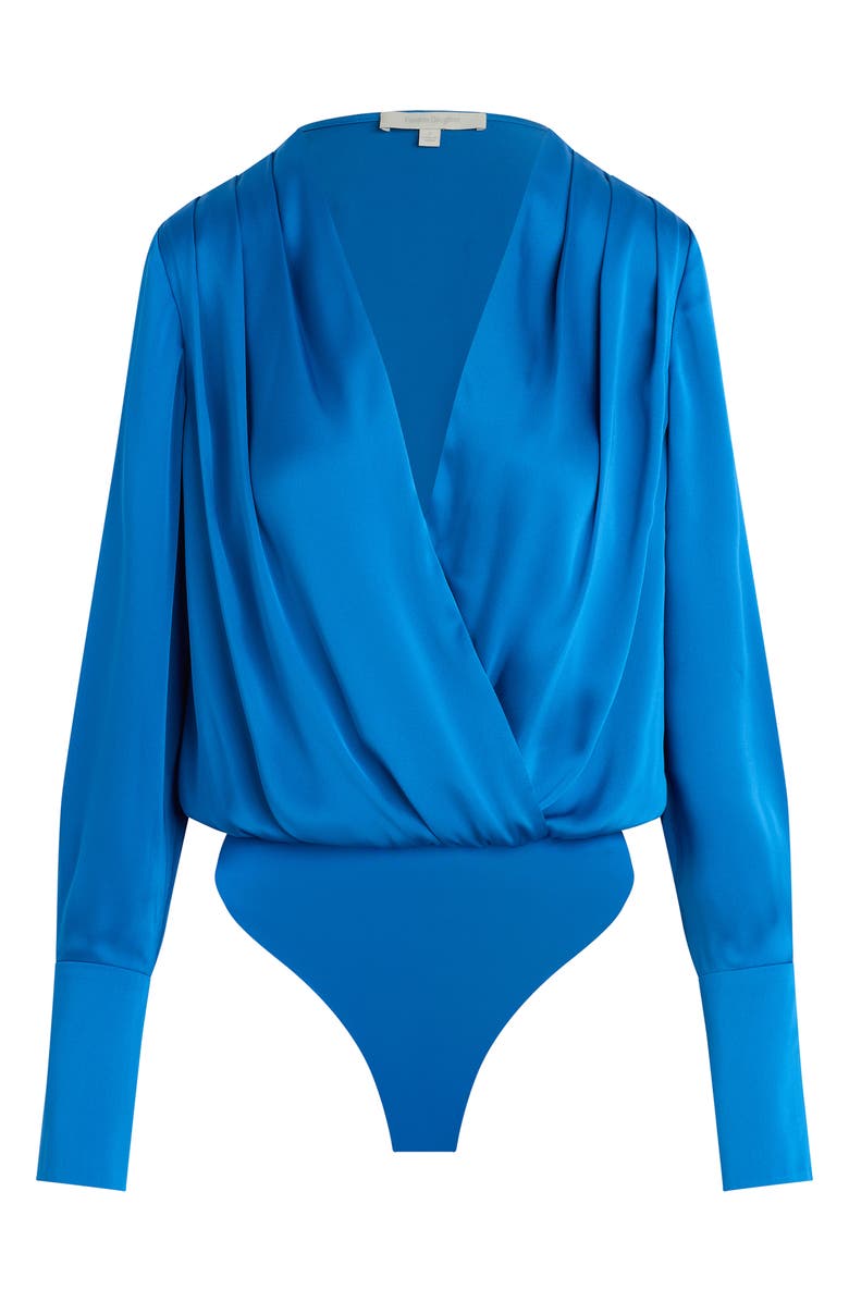 Favorite Daughter Surplice Long Sleeve Satin Bodysuit, Alternate, color, Sapphire