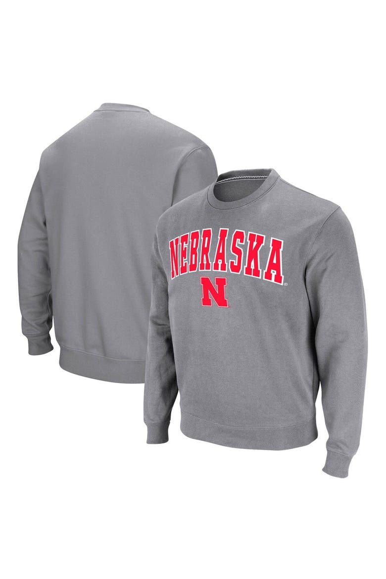 Men's Colosseum Heather Gray Nebraska Huskers Arch & Logo Pullover Sweatshirt, Main, color, Heather Gray
