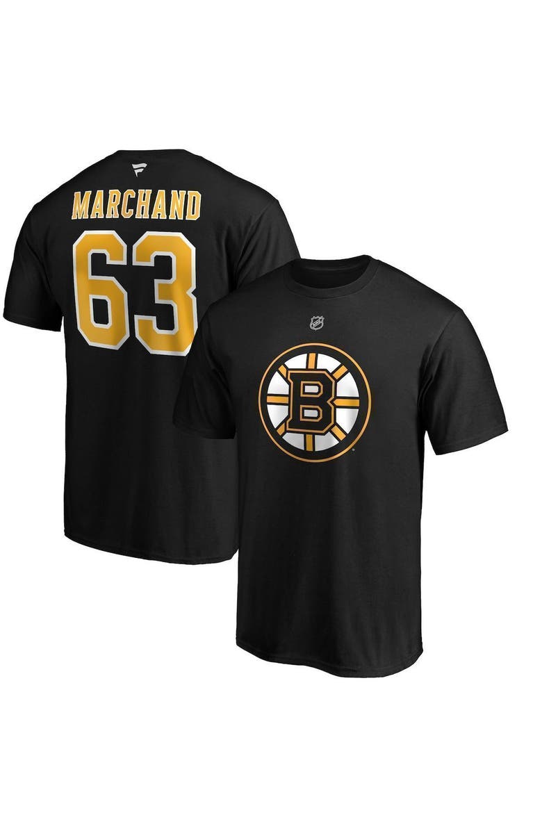 FANATICS Men's Fanatics Branded Brad Marchand Black Boston Bruins Team Authentic Stack Name & Number T-Shirt, Main, color,