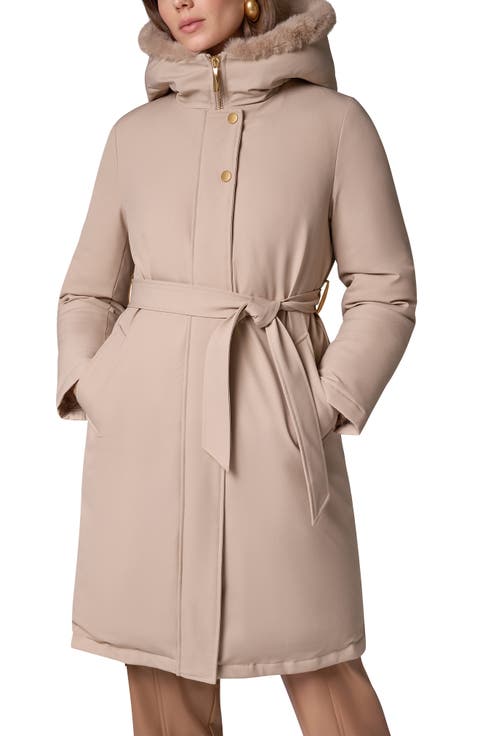 Belted Coat with Faux Fur Lined Hood