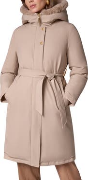 Donna Karan New York Belted Coat with Faux Fur Lined Hood