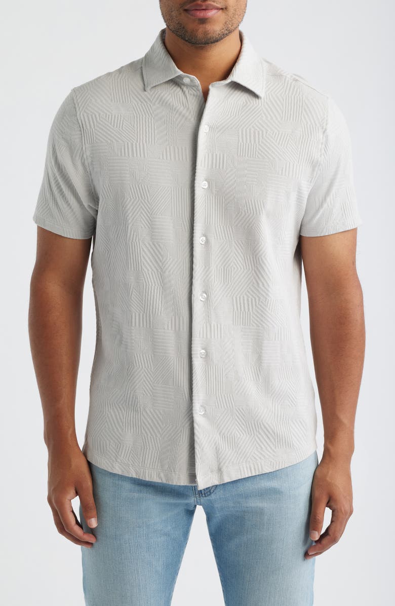 Robert Barakett Fenric Texture Knit Short Sleeve Button-Up Shirt, Main, color, Moonstone