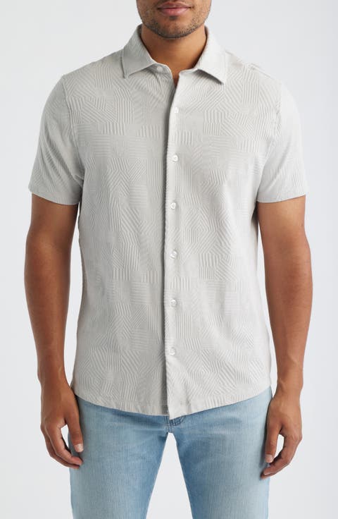 Fenric Texture Knit Short Sleeve Button-Up Shirt