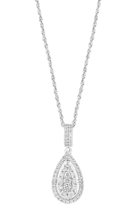 Sterling Silver Pavé Diamond Teardrop Pendant Necklace