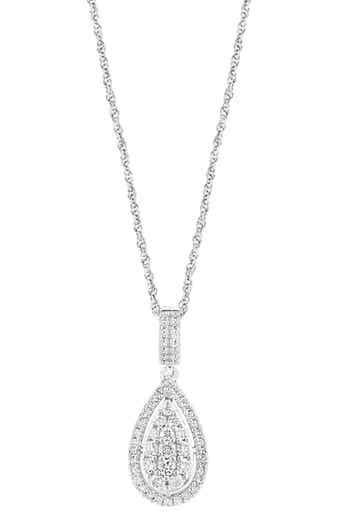 Sterling Silver Pavé Diamond Teardrop Pendant Necklace
