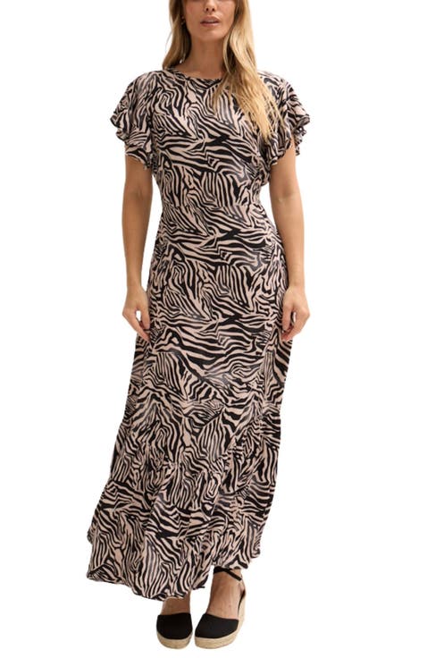 Zelda Tiered Zebra Print Maxi Dress
