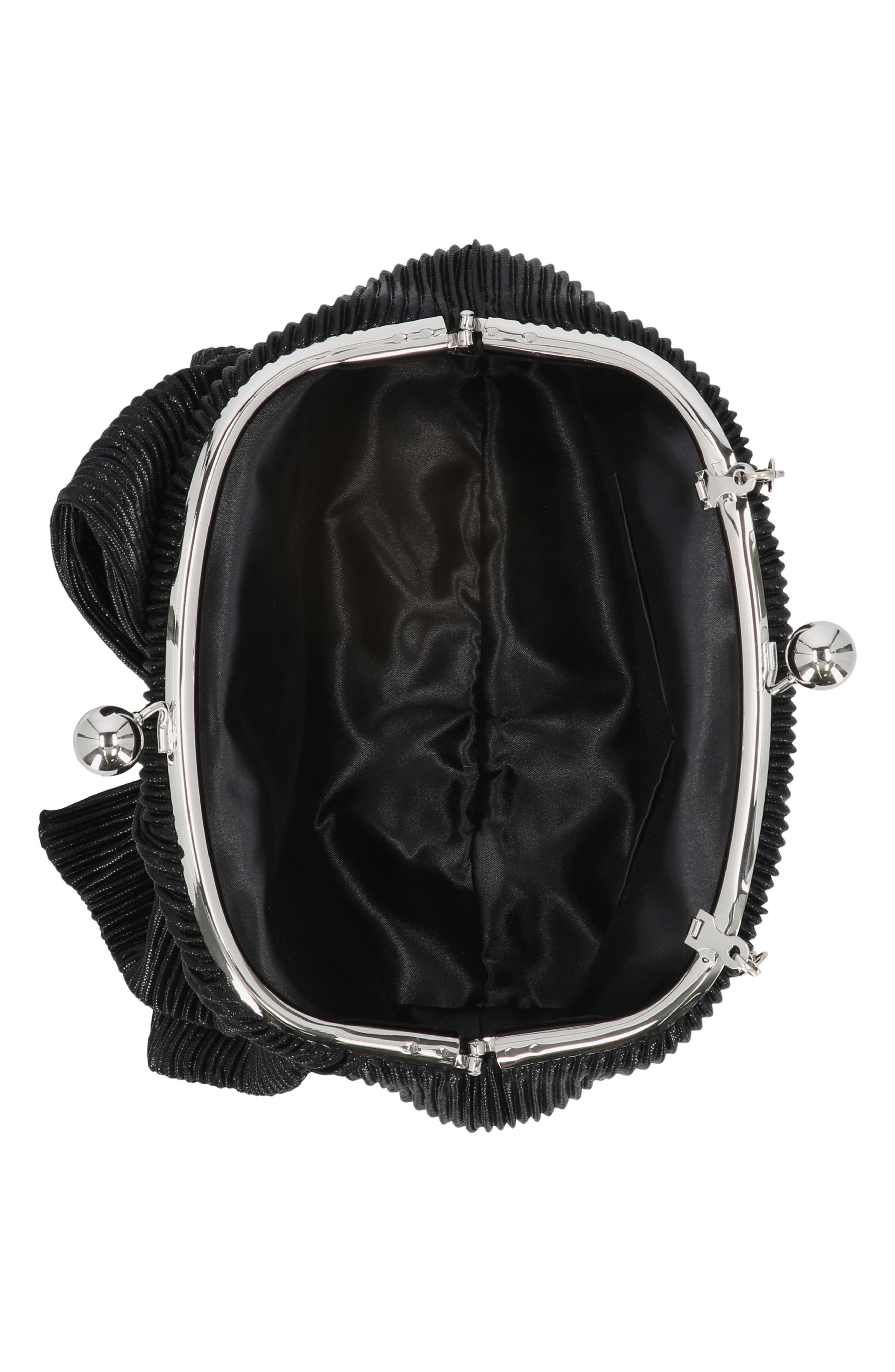 Jessica McClintock Juliette Pleat Frame Embellished Clutch, Alternate, color, Black
