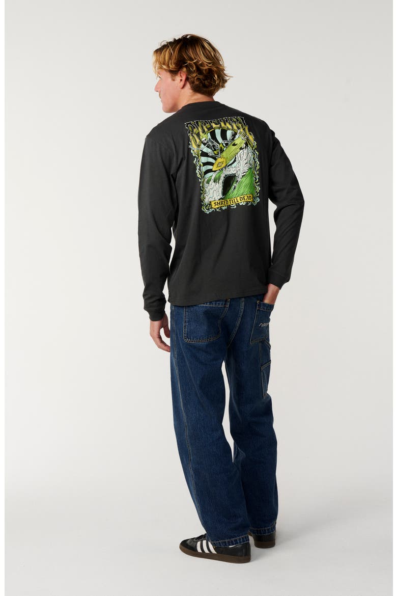 Shredding Long Sleeve Cotton Graphic T-Shirt, Alternate, color, WASHED BLACK