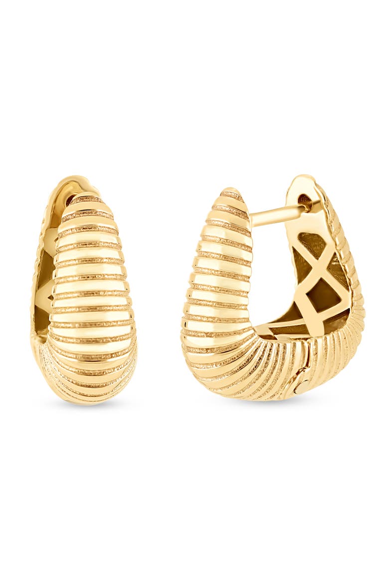 14K Gold Fluted Huggie Earrings, Main, color, 14K YELLOW GOLD