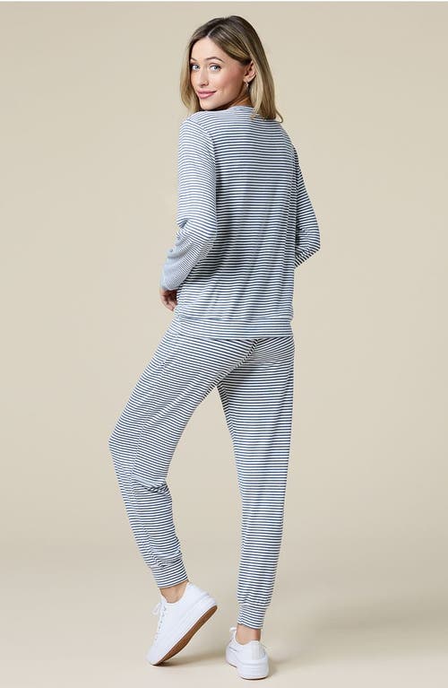 Softies Dream Jersey Long Sleeve Crew Neck Lounge Set With Jogger Pant In Indigo-white Stripe