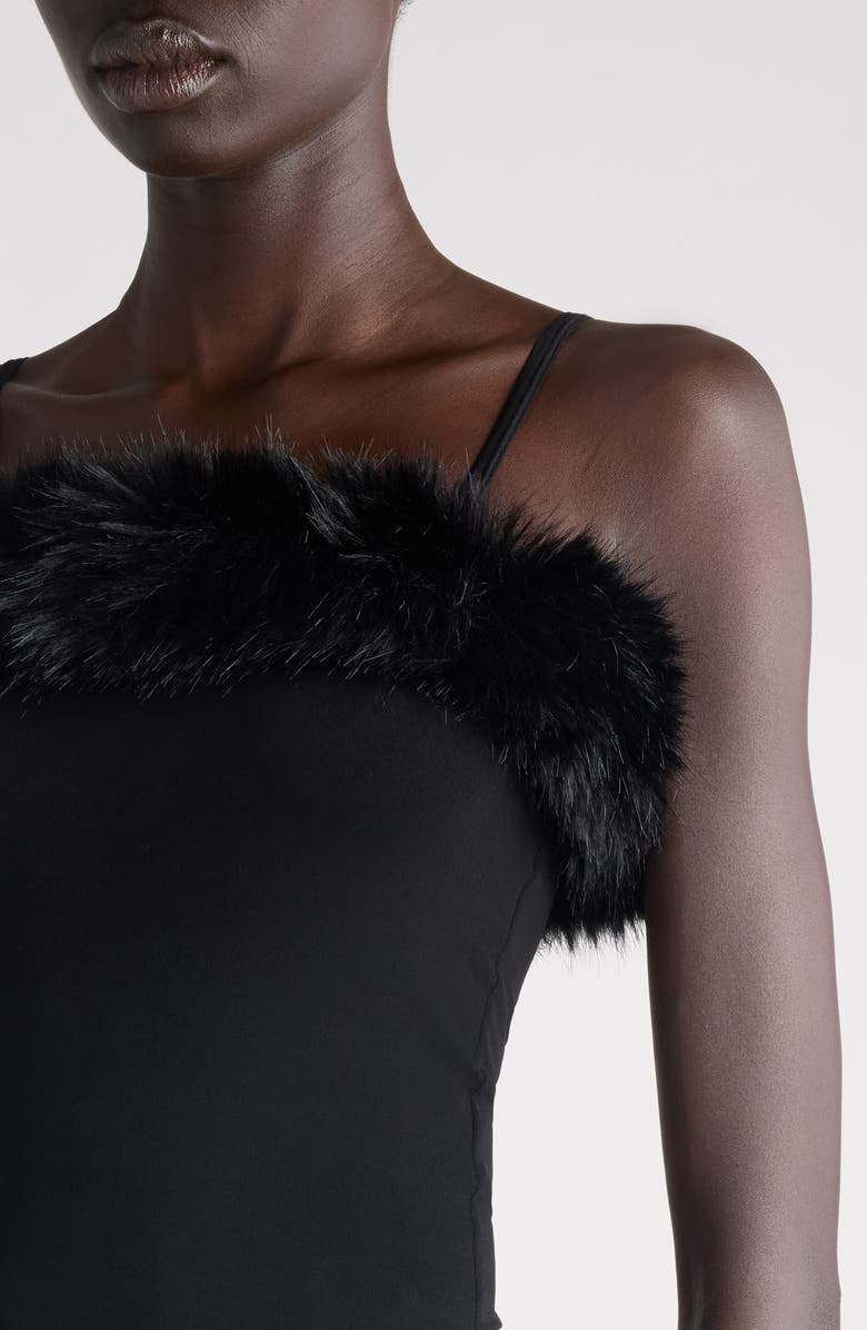 Balenciaga Faux Fur Trim Jersey Fitted Tank, Alternate, color, 1069 Black/ Black