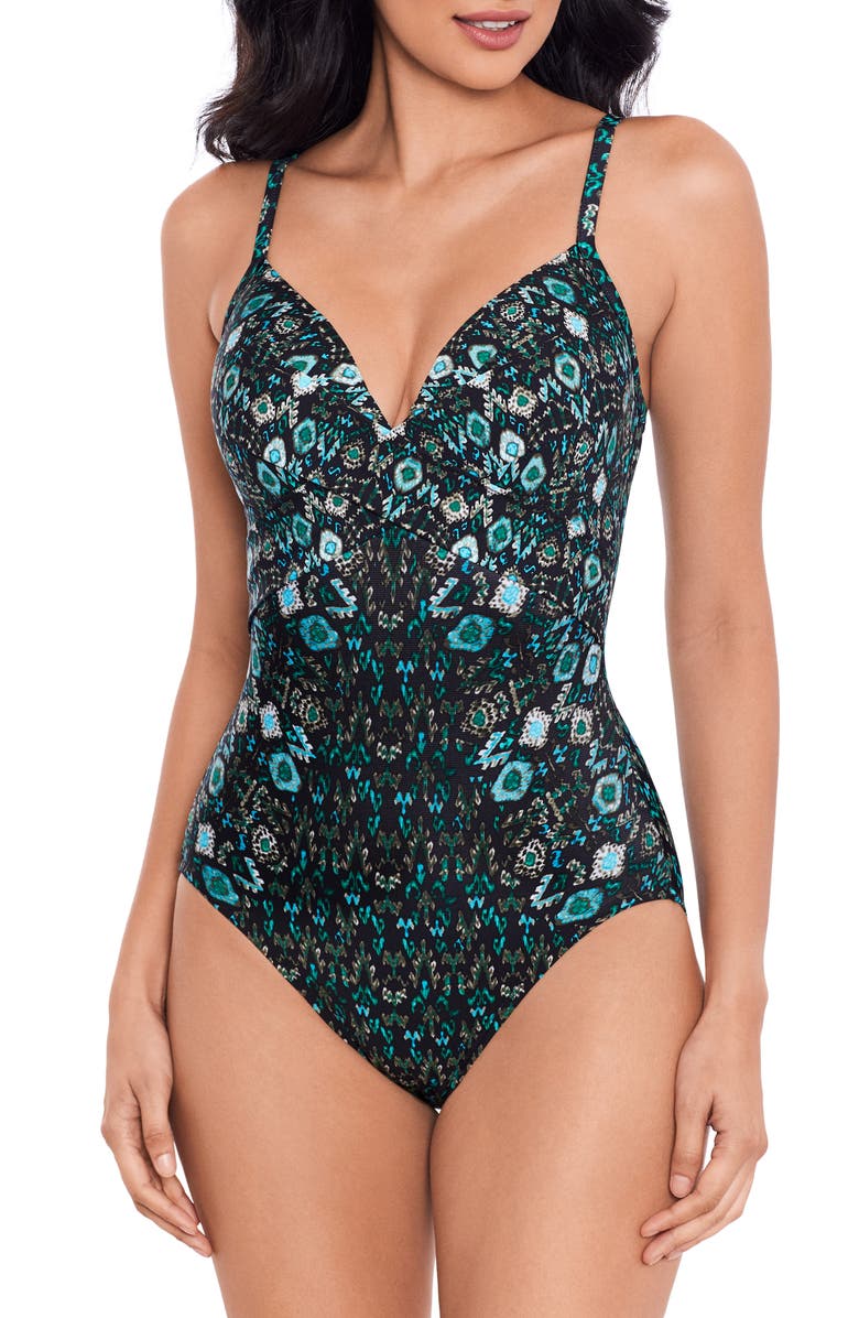 Miraclesuit<sup>®</sup> Bijoux Captivate One-Piece Swimsuit, Main, color, Black Blue