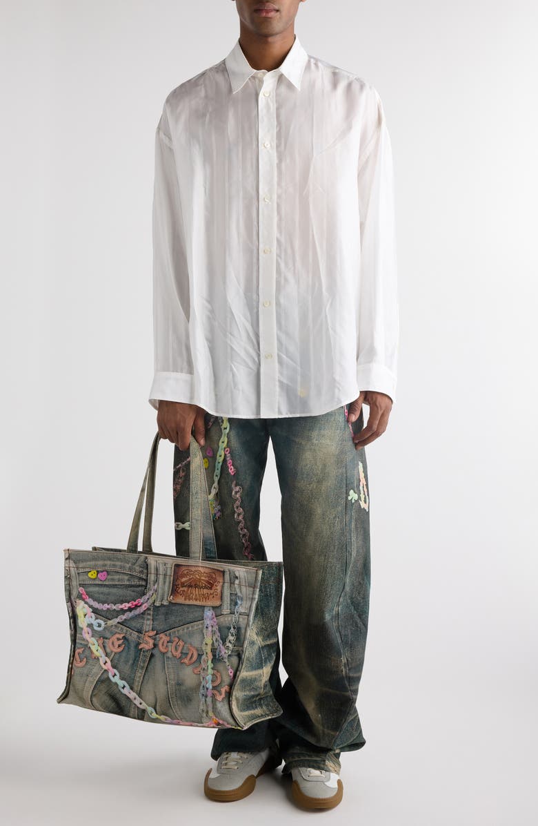 Acne Studios Trompe L'Oeil Baggy Wide Leg Cotton Canvas Pants, Alternate, color,