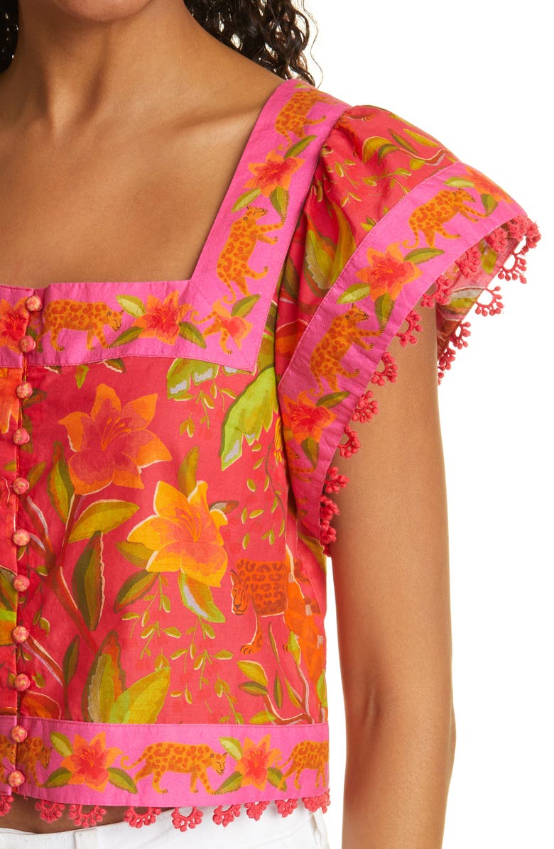 FARM Rio Solar Forest Square Neck Cotton Blouse, Alternate, color, 