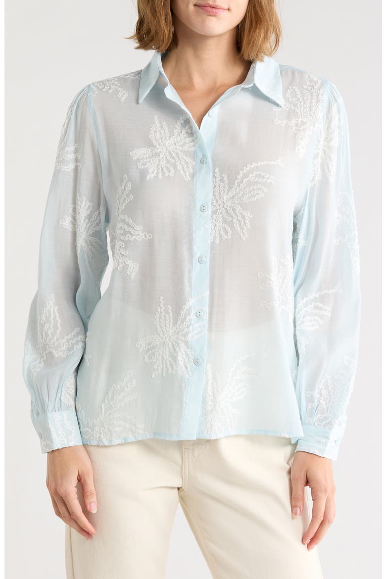 Embroidered Long Sleeve Button Shirt, Main, color, LIGHT BLUE