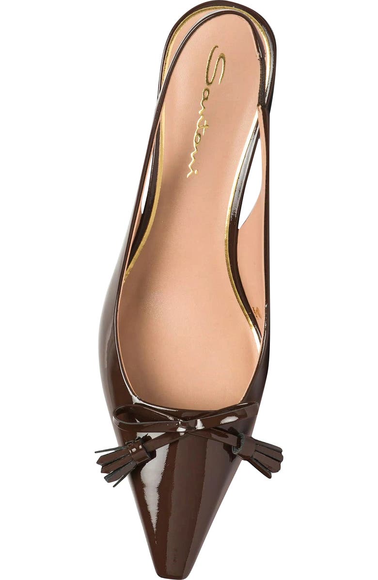 Santoni Patent Leather Mid-Heel Slingback, Alternate, color, Brown