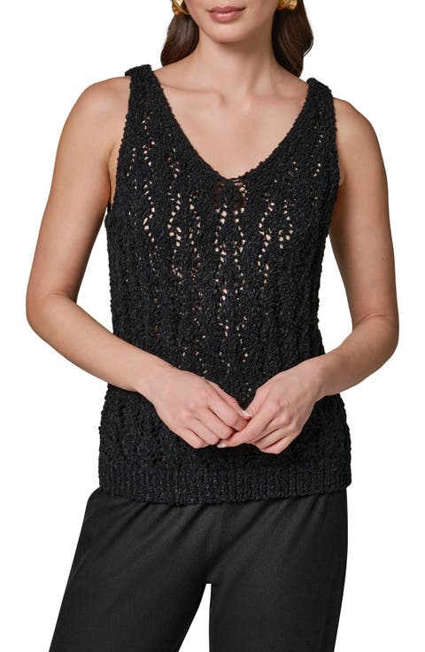 Double V-Neck Open Stitch Sweater Vest
