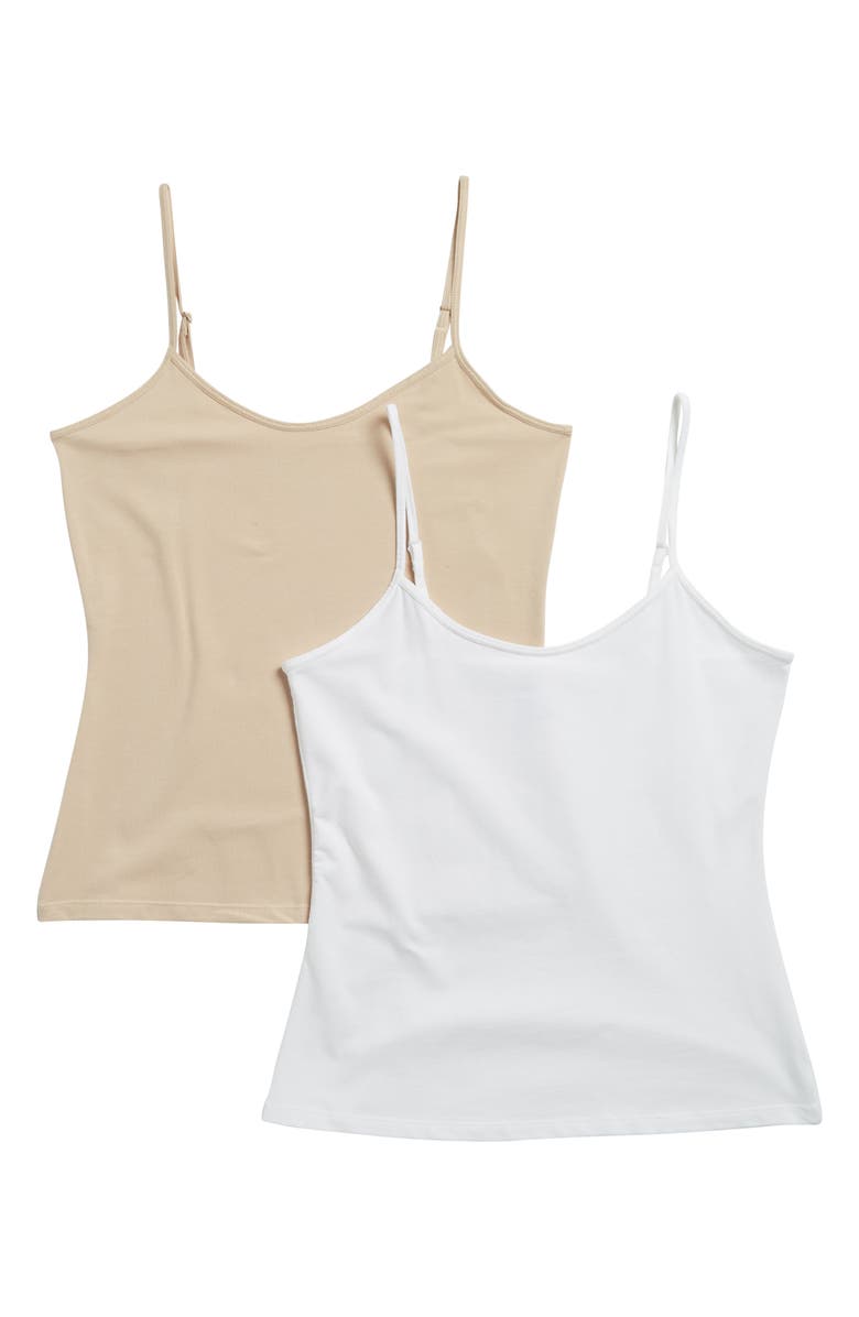 NORDSTROM RACK Everyday 2-Pack Camisoles, Alternate, color, White -Beige Smoke