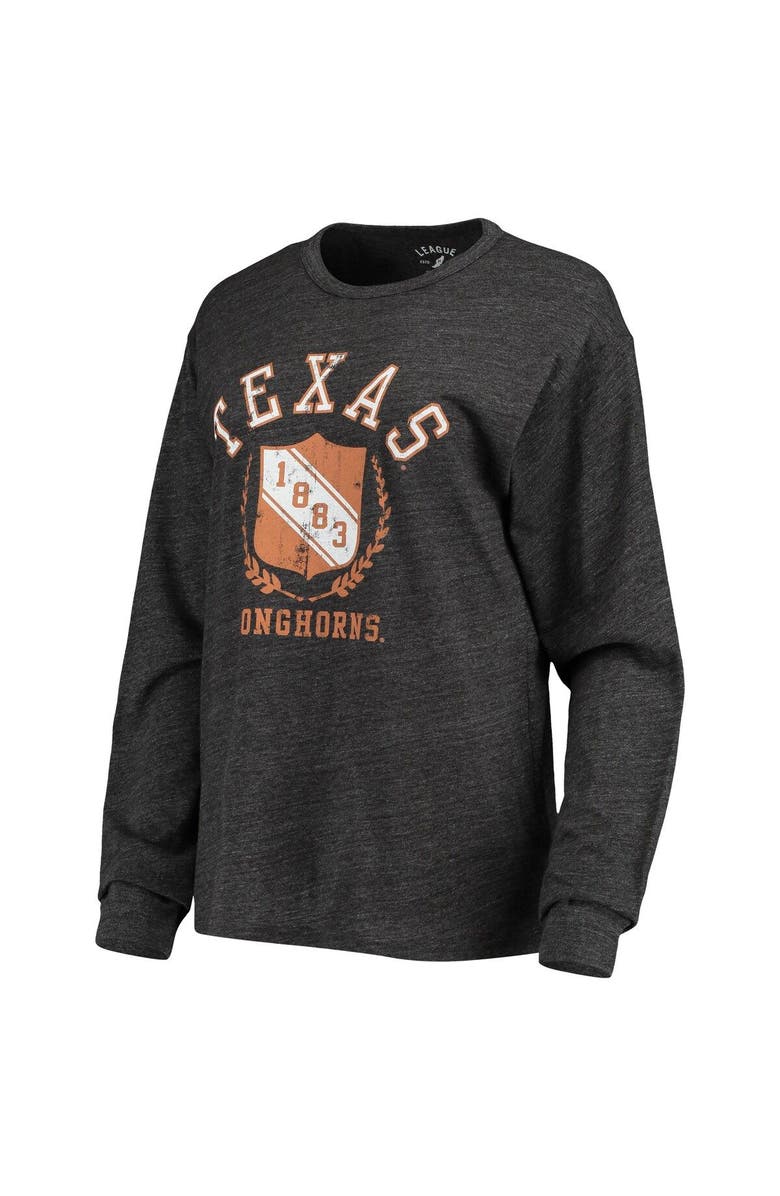 LEAGUE COLLEGIATE WEAR Women's League Collegiate Wear Heathered Black Texas Longhorns Seal Victory Falls Oversized Tri-Blend Long Sleeve T-Shirt, Alternate, color,