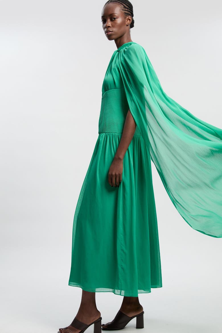 Halter Cape Maxi Dress, Alternate, color, Green