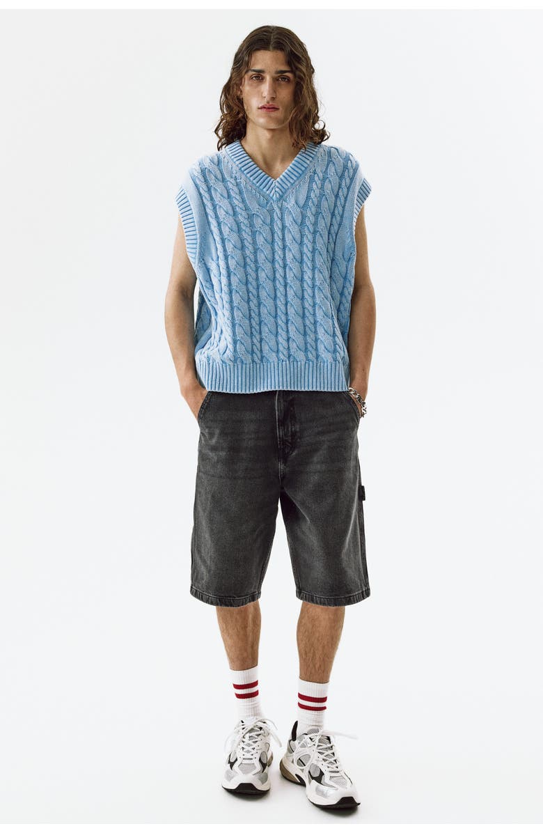 H&M Oversized Fit Carpenter Shorts, Main, color, Denim Black