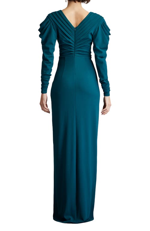 Tadashi Shoji Finch Waterfall Draped Gown In Tea Leaf