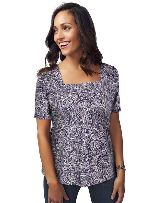 Stretch Cotton Square Neck Tee (Plus)