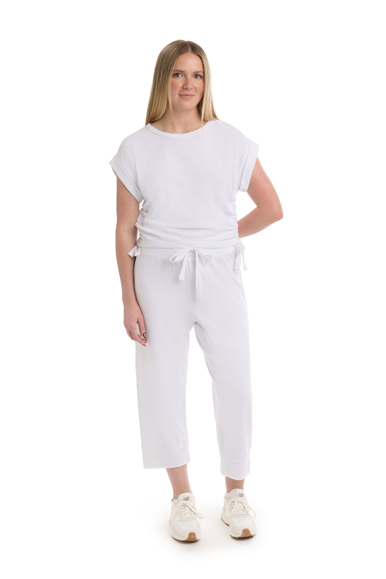 Round Neck Side Drawstrings Tee, Alternate, color, White