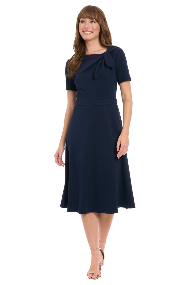 Scuba Crepe Fit & Flare Dress, Alternate, color, NAVY